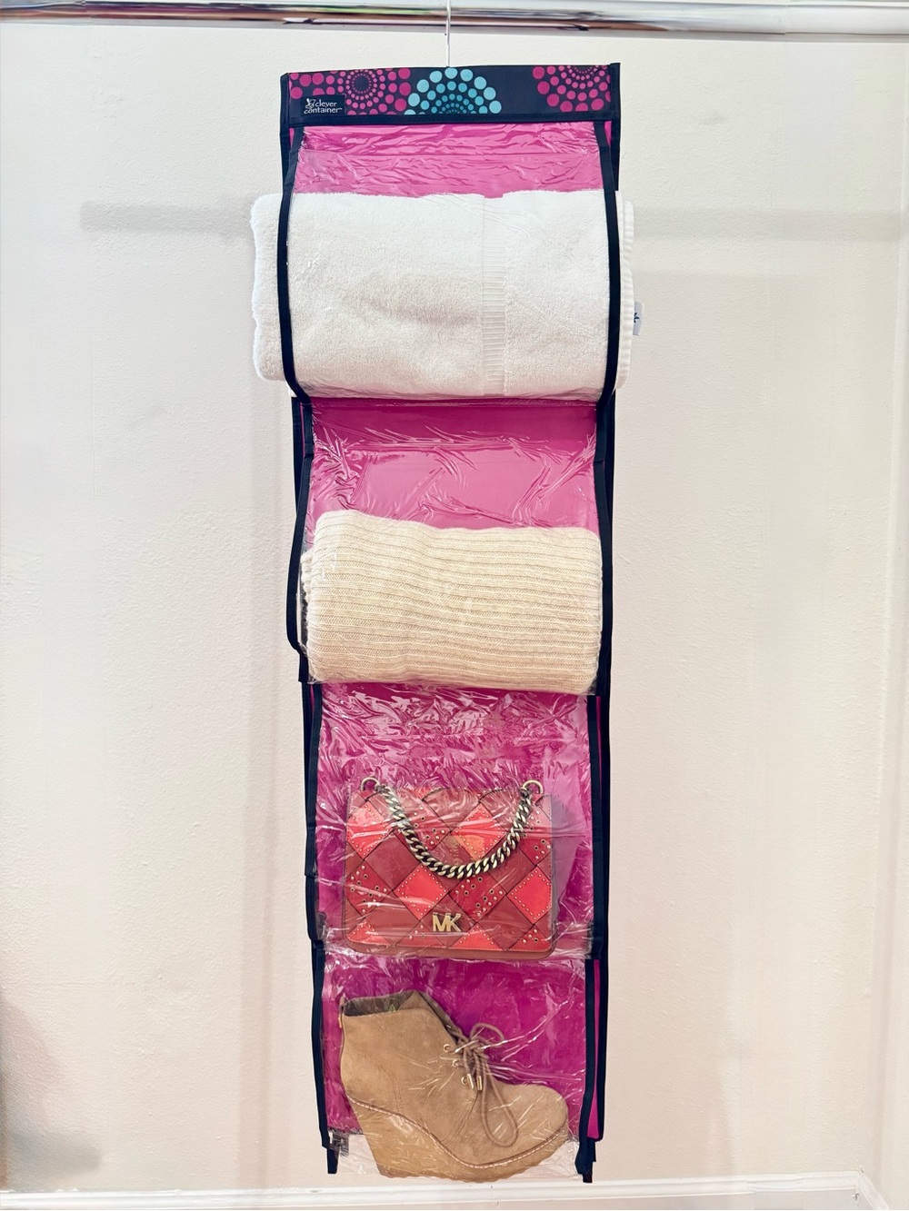 2 Pcs Fuchsia 2 Sided 8 Clear Pocket Hanging Closet Storage Organizer Cubby